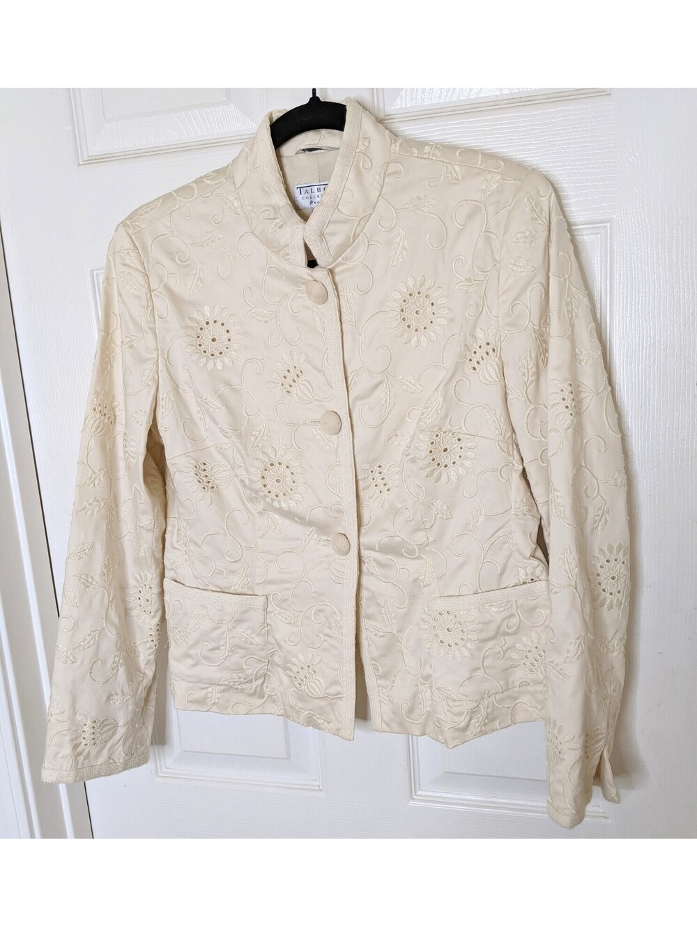 Talbots Petites Spring Jacket Blazer Button Up Fitted Floral Embroidery Size 10
